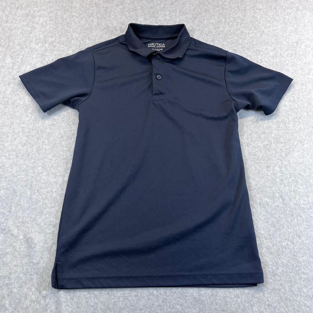 Nautica School Uniform Boys L 14/16 Navy Blue Performance Polo Shirt N881605E